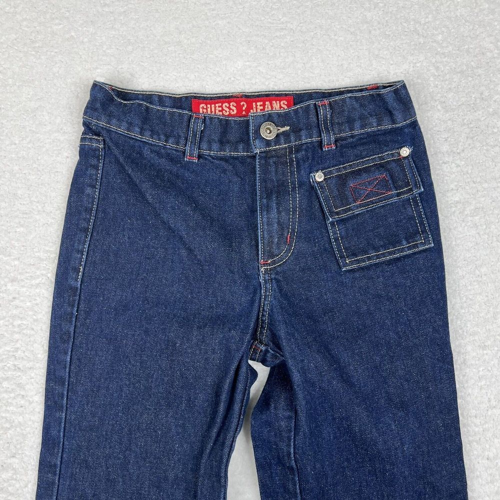 Vintage Guess Jeans Kids 10 Dark‎ Blue Flap Pocket Straight Denim Y2K Made USA - Picture 2 of 12